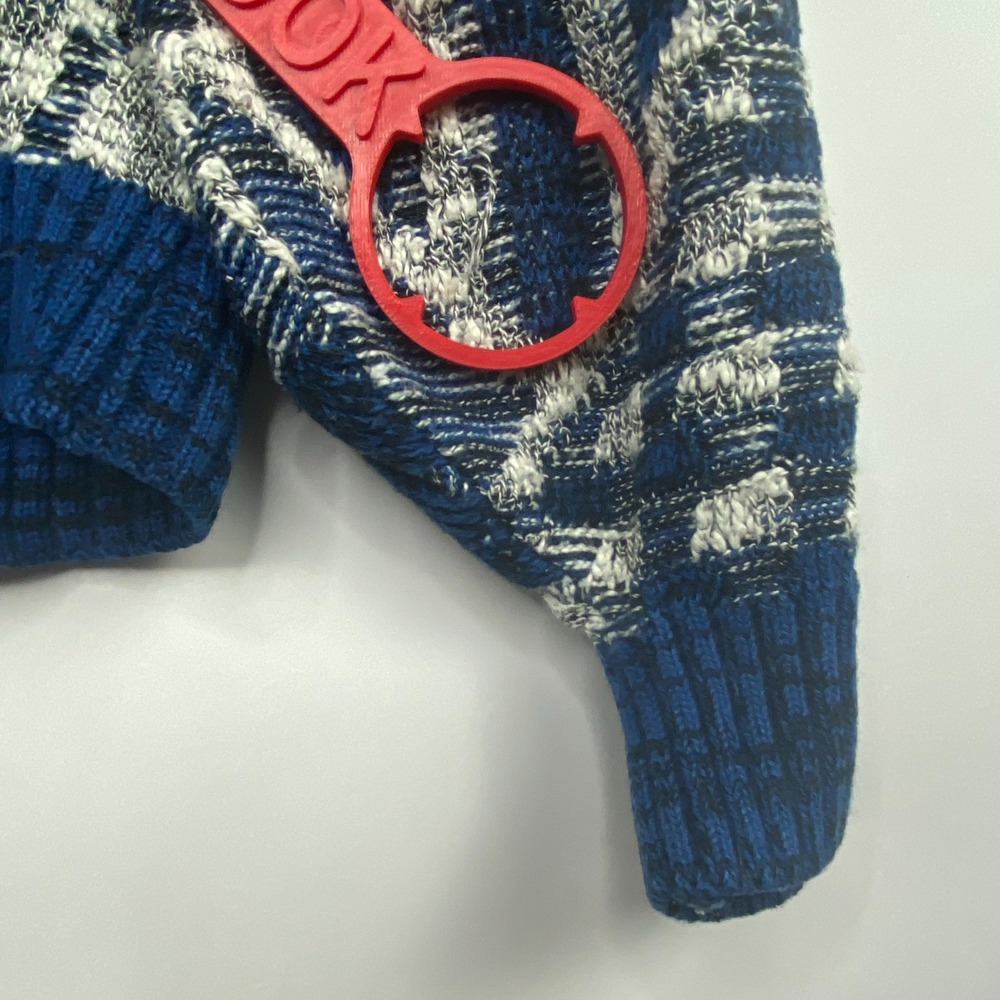 VTG AMERICAN CRUSADER Knit Cardigan Sweater Men's L Blue White Patchwork Grandpa - Picture 9 of 12